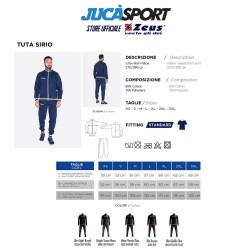 Tuta Sirio Zeus Sport Scheda Tecnica
